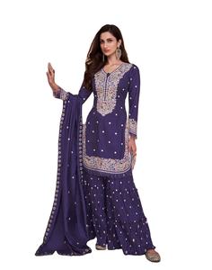 Último diseñador Dola hilo de seda bordado secuencia trabajo Sharara traje por Fab Zone - Product Image 1