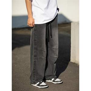 Pantalon en denim à jambe droite pour homme Y2K Hip Hop Style patineur Taille élastique Coupe ample Streetwear de vêtements pour homme - Product Image 1