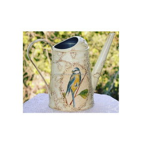 Bidon d'eau galvanisé élégant avec des motifs floraux en émail peints à la main, parfait pour la décoration du jardin de la ferme et l'entretien des plantes - Product Image 1