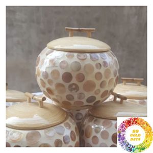 Pot rond en bambou en gros avec incrustation de nacre, couvercle et poignée faits à la main pour les détaillants et importateurs de décoration intérieure - Product Image 2