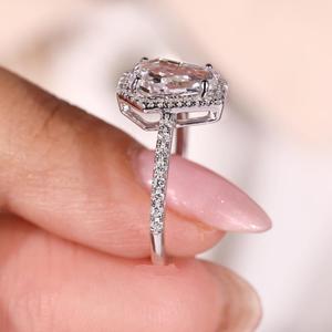 Anillo de Halo con Diamantes y Moissanita en Forma de Ataúd para Mujer, Plata 925 Original, Regalo Personalizado con Anillo de Diamantes de Corte Antiguo - Product Image 6