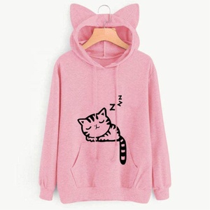 Women Workout Breathable <b>Tops</b> Cute <b>Cat</b> Ear Design Hot Sale Sublimation Woman Hoodie 2022 Wholesale Puff Printed Hoodies - Product Image 1