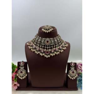 Indian Ethnic Prapti Premium Moissanite Victorian Gold Plated Choker & Earring Set - Product Image 6