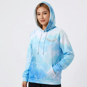 Sudadera con Capucha Unisex Tie-Dye, Sudadera de Punto Extra Grande, Degradado Azul Blanco, Ropa Casual de Primavera, Diseño con Bolsillos, Ajuste Transpirable - Product Image 3
