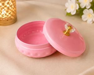 Pot de rangement rond en métal rose avec couvercle à bouton en cristal pour articles divers, conteneur décoratif glamour, taille M - Product Image 3