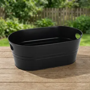 Black Metal Oval <b>Ice</b> <b>Bucket</b> with Side Handles Multipurpose Beverage Chiller Serving Tub Party <b>Table</b> Decor - Product Image 6