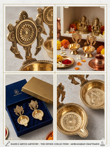 Handcrafted Premium Brass Diya Set of 2 with Shankh Chakra Design Traditional Puja <b>Oil</b> <b>Lamp</b> for Home Temple Decor Gift Use India - Product Image 2