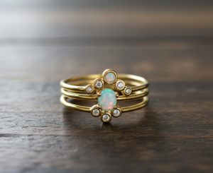 Women's 18K Gold Plated 925 <b>Silver</b> Yellow <b>Opal</b> Cluster Engagement <b>Ring</b> with Diamond Accents Floral Design Luxury - Product Image 5