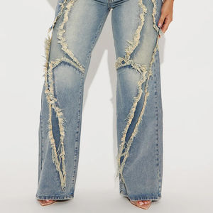 Pantalones Vaqueros Casuales de Cintura Alta con Detalles Deshilachados Personalizados para Mujer 2026, Precio de Fábrica, Corte Recto - Product Image 4