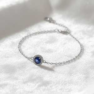 Pulsera de Zafiro Azul Real con Halo, Plata de Ley 925, Chapado en Oro de 14K, Joyería Delicada con Piedra Preciosa de Nacimiento de Septiembre - Product Image 4