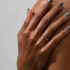 Miami Cuban Curb Chain Link <b>Ring</b> 3/4 Wrap Pattern High Polish 3mm Width Custom 14K 18K Solid Gold Unisex Stacking Band Wholesale - Product Image 2