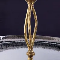 Plateau à gâteau rond en acier inoxydable fait main, support doré à 2 niveaux, plateau de service décoratif, présentation de buffet, ZAHID EXPORTS Cake