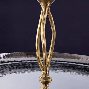 Handmade Stainless Steel <b>Circle</b> Cake Platter 2-Tier Gold Stand Decorative Serving <b>Tray</b> Buffet Presentation ZAHID EXPORTS Cake - Product Image 2