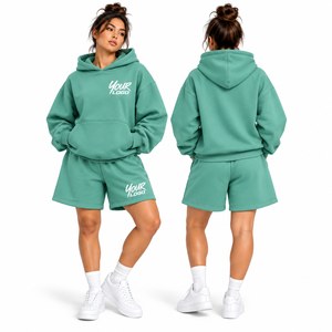 Conjunto de Sudadera con Capucha y Pantalones Cortos para Mujer, Diseño Personalizado de Alta Calidad, Corte Holgado, Informal, de Algodón, 2 Piezas - Product Image 4