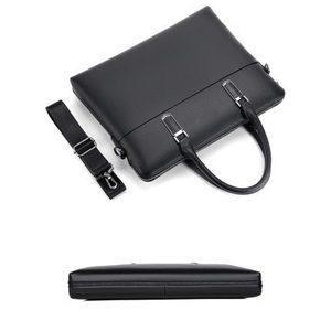 Sac messager en cuir véritable, couleur unie, fermeture éclair, bandoulière réglable, portable, classique, pour le bureau et les affaires, sac bandoulière - Product Image 1