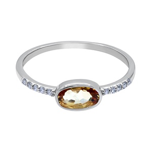 Anillo de Plata de Ley 925 al por Mayor con Zafiro Amarillo Ovalado Natural y Acentos de Diamantes, Joyas Memoria - Product Image 1