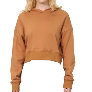 Sudaderas con capucha cortas personalizadas para mujer Tops cortos de alta calidad Color sólido Casual de gran tamaño Drop Shoulder Hoodie 2025 - Product Image 3