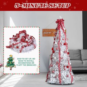 Albero di Natale Pre-Illuminato da 2,1 m con 170 Luci Calde e Decorazioni Rosse - Albero Artificiale Pop-up per Casa o Ufficio - Product Image 2
