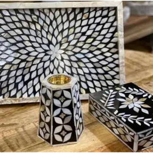 Ensemble de Bakhoor rectangulaire artisanal avec incrustation de nacre, plateau brûleur d'encens, support en laiton, décoration d'intérieur arabe, article cadeau Ramadan - Product Image 2