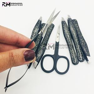 Nuevo producto de moda RMI: Pinzas para cejas con recubrimiento de polvo negro y color brillante / Juego de pinzas angulares de acero inoxidable con punta plateada - Product Image 6