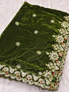 Luxury Green Velvet Bridal Dupatta Heavy Gold Zari Sequin Embroidery Handmade Wedding <b>Gifts</b> Birthday Women Traditional <b>Festive</b> - Product Image 3