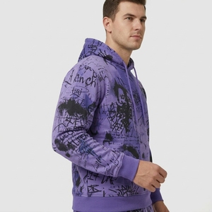 <b>Men</b>’s Purple All Over Graphic Print Hooded Jogger Tracksuit <b>Set</b> Custom Streetwear Fashion - Product Image 3