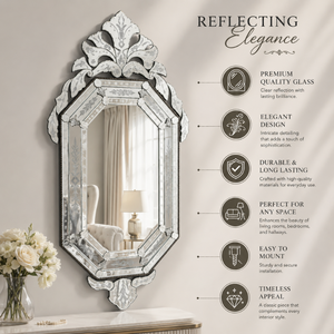 Miroir mural décoratif de style baroque vénitien vintage |   Miroir d'appoint en verre de luxe avec cadre sculpté orné pour la décoration intérieure - Product Image 6