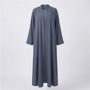 Abaya Islámica al por Mayor Más Vendida, Ropa de Color Personalizado para Mujer, Abaya Árabe con Pedrería Personalizada, Abierta por Delante - Product Image 1