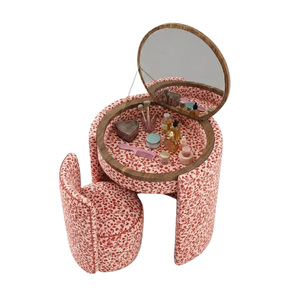 Luxury Modern <b>Pink</b> <b>Vanity</b> <b>Chair</b> & Table Set with Mirror Round <b>Vanity</b> Desk Upholstered <b>Vanity</b> Table & <b>Chairs</b> Oak Wood Supplier - Product Image 2