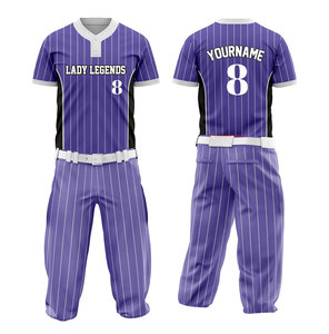 Uniforme de Béisbol para Mujer Lady Legends, Conjunto de Pantalones y Jersey Sublimado con Rayas Moradas, Transpirable, Corte Regular, Manga Corta - Product Image 1