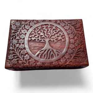 Caja de Madera con Diseño del Árbol de la Vida, Caja de Almacenamiento Multiusos Tallada a Mano para Joyas, Collares, Anillos y Cosméticos - Product Image 1