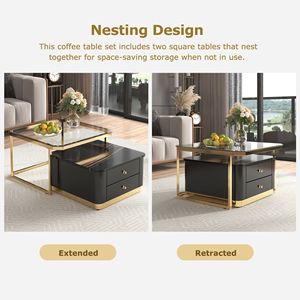 Modern 2-Piece <b>Nesting</b> Coffee <b>Table</b> Set with Drawers 27.6" Electroplated Gold Legs - Product Image 5