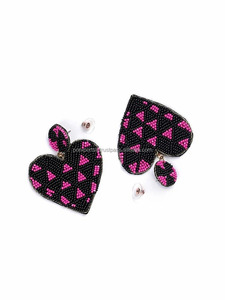 Pendientes de Moda Unisex con Diseño de Corazón Bordado Multicolor y Cuentas de Semillas, Venta Caliente, Joyería Artificial Personalizable - Product Image 4