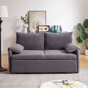 64.5 Inch Soft Corduroy Convertible <b>Sleeper</b> <b>Sofa</b> Bed 3 in 1 Adjustable Pullout with 2 Side Pockets and Pillows - Product Image 2