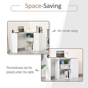 Scrivania per PC a forma di L per ufficio domestico con ripiani girevoli e struttura in MDF - Bianca - Product Image 4