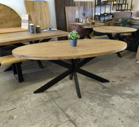 Mesa de comedor ovalada de madera maciza nórdica personalizada, más vendida, juego de mesa y sillas para restaurante, muebles de cocina