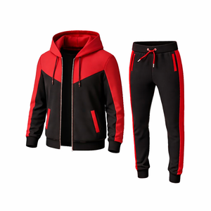 Ensemble de survêtement premium pour homme, noir et rouge, avec sweat à capuche et pantalon de jogging, vêtements de sport confortables, vente en gros - Product Image 2