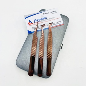 Ensemble de pinces à épiler en or rose, vente en gros, extension de cils professionnelle en acier inoxydable massif avec prise en diamant, pince à épiler durable - Product Image 3