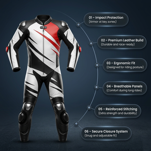 Traje de Motociclismo Profesional Unisex de Cuero para Carreras, con Protección CE, Resistente al Viento e Impermeable, Tallas Grandes, Personalizado OEM, para Verano e Invierno - Product Image 4