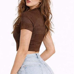 Women Rib Knit Cropped <b>Zipper</b> T-Shirt Slim Fit <b>Top</b> Women Casual Zip Front Crop Tee Summer Fashion <b>Top</b> Best Quality Crop Shirt - Product Image 4