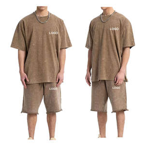 Ensemble deux pièces pour homme, tendance, effet délavé, t-shirt oversize et short de sport, coton lourd et respirant - Product Image 2