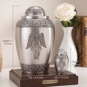 Elegant Large Engraved Aluminum Angel Design Customizable Cremation Urn Keepsake Human Ashes | Premium Memorial Funeral Urn - Product Image 3