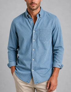 Chemise habillée homme slim en satin 100% coton, col carré, manches longues, unie, pour l'été, décontractée ou formelle, avec logo personnalisé, vente en gros OEM - Product Image 5