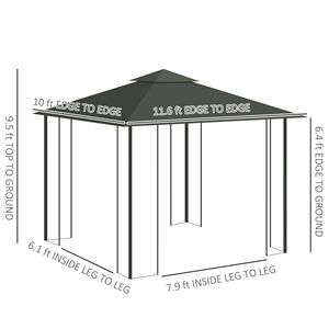 Gazebo in Acciaio 10x11.5 con Tetto a Doppia Ventilazione, Motivi Floreali, Telaio Angolare e Rete per Feste all'Aperto, Colore Marrone, per Ville e Parchi - Product Image 3