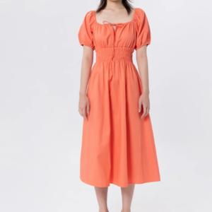 Square Neck A-Line Midi <b>Dress</b> Cap Sleeve <b>Elastic</b> Waist Loose Fit Solid Color Breathable Woven Cotton Casual Summer <b>Dress</b> - Product Image 1