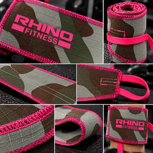 ผ้าพันข้อมือลายพราง Rhino Fitness พร้อมสายรัดสีชมพู สำหรับมือซ้าย แบบตีนตุ๊กแก สำหรับยกน้ำหนักและฝึกซ้อมในยิม - Product Image 6