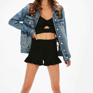 Trendy Women's Long Sleeve Floral Embroidered Pearls & Letter Breathable Cotton Denim Jeans Jacket for Winter - Product Image 4