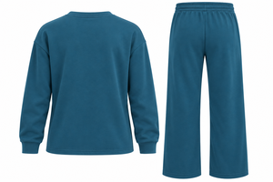 Ensemble survêtement décontracté pour homme : sweat-shirt bleu sarcelle à manches longues et col rond avec pantalon large - Product Image 2