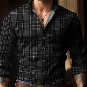 Camisa de Franela Clásica para Hombre en Color Negro con Contraste, Hecha a Medida con el Mejor Material y Tela Suave - Product Image 5