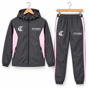 Unisex <b>Tracksuit</b> <b>Set</b> Black <b>Pink</b> Color Block Hooded Zipper Sporty Style Adult Autumn Wear casual sports lightweight <b>tracksuit</b> - Product Image 1